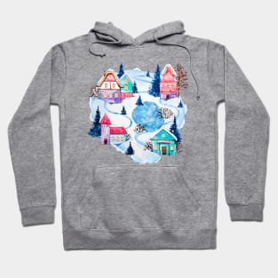 Watercolor Christmas Village Hoodie